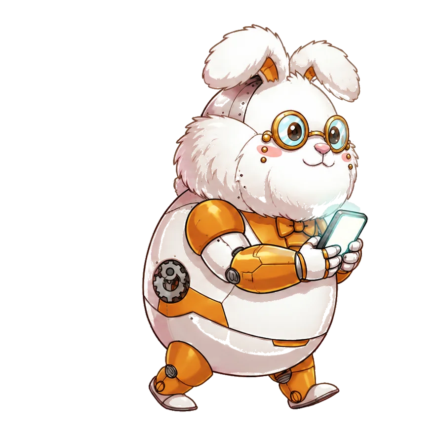 スマホ（仕事）を預かって歩く白うさぎ